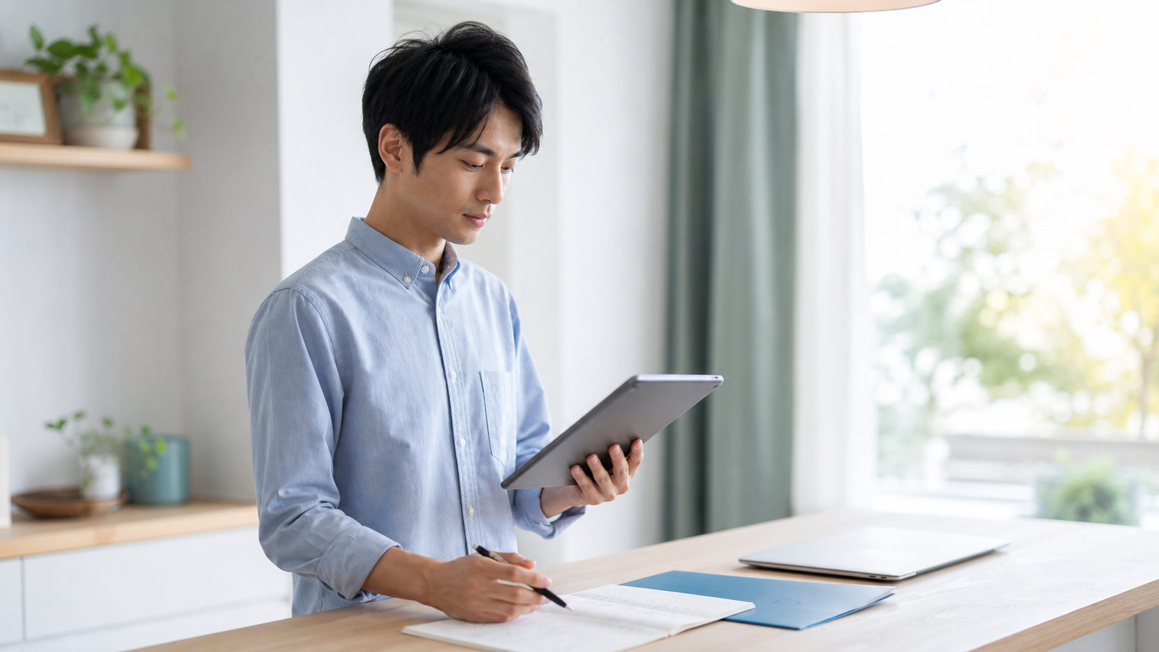 薬剤師転職サイトの担当者変更をタブレットで確認する薬剤師