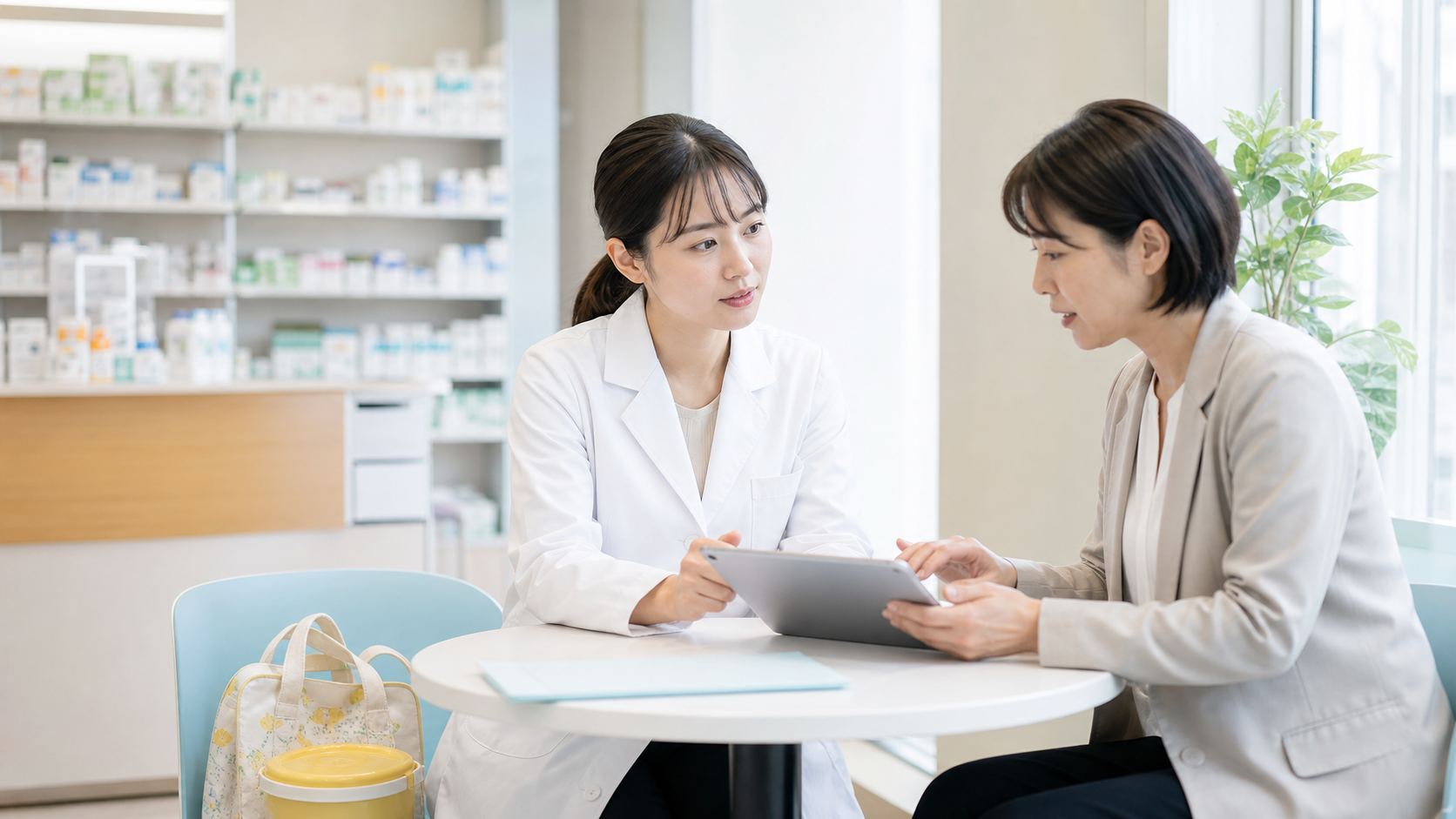 育児と仕事を両立する勤務条件を薬局管理者と相談する薬剤師